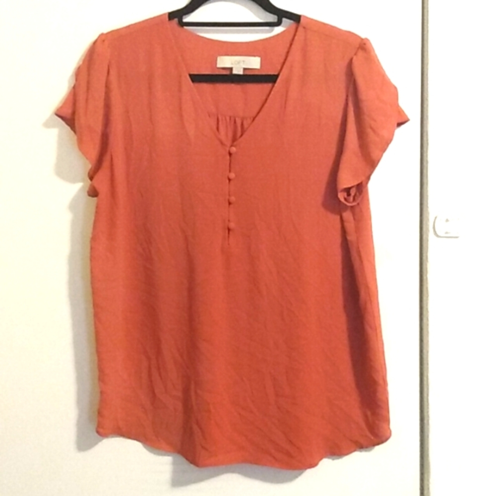 Loft Dusty Pink Flutter Sleeve Peasant Top Size Medium